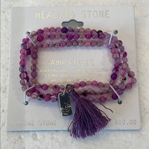 Amethyst genuine healing stone Purple Beaded Bracelet Tassel relax Charm
